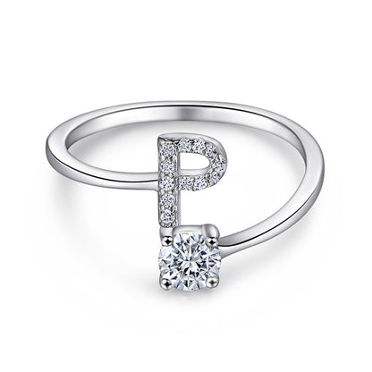 Personalized Initial 925 Silver Ring - Adjustable Alphabet Letter Band with Zirconia