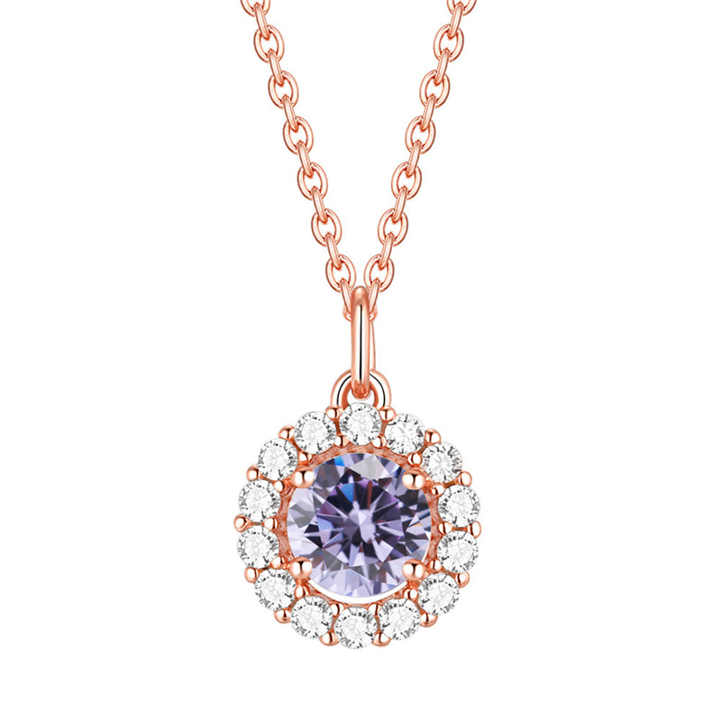 925 Sterling Silver Zodiac Birthstone Necklace - Rose Gold Plated Geometric Pendant