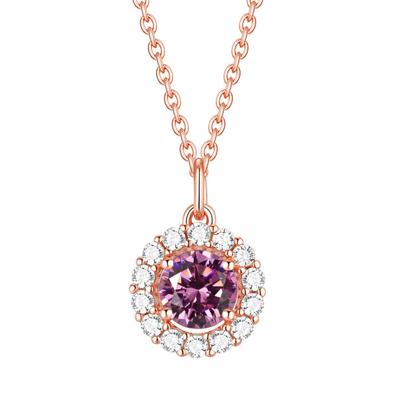 925 Sterling Silver Zodiac Birthstone Necklace - Rose Gold Plated Geometric Pendant