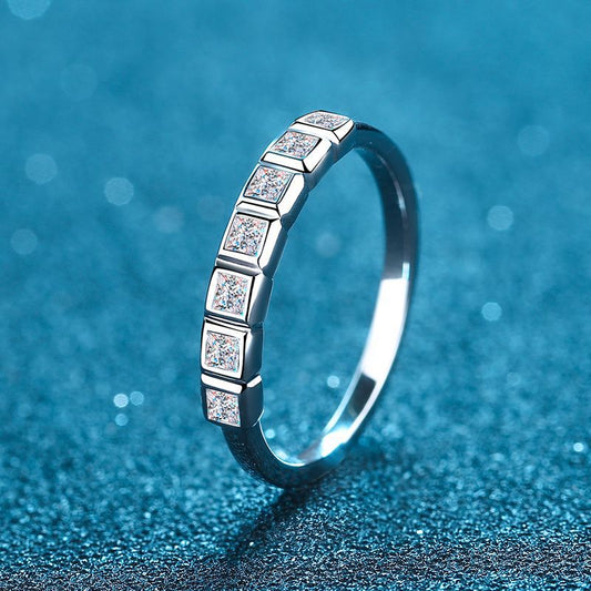 Seven-Stone Princess Cut Moissanite Eternity Band in 925 Sterling Silver | Delicate Stacking Ring