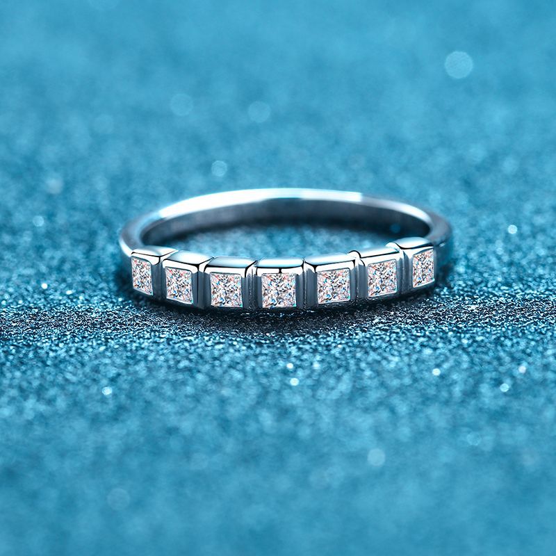Seven-Stone Princess Cut Moissanite Eternity Band in 925 Sterling Silver | Delicate Stacking Ring