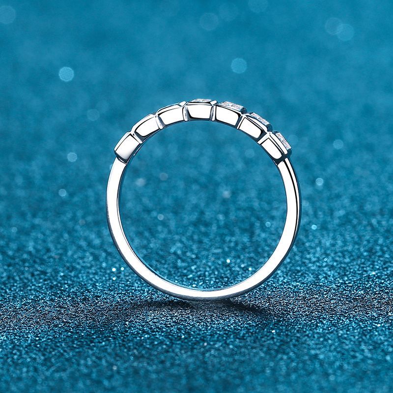Seven-Stone Princess Cut Moissanite Eternity Band in 925 Sterling Silver | Delicate Stacking Ring