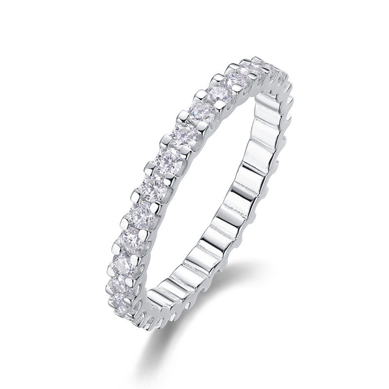 Shimmering Silver Ring with Round Moissanite Stones