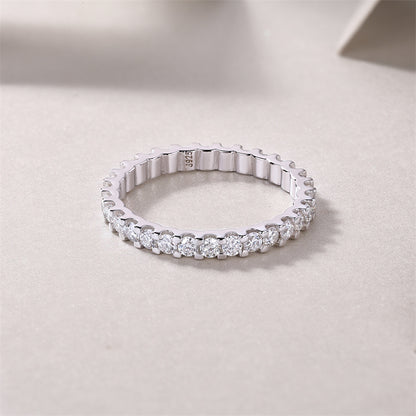 Shimmering Silver Ring with Round Moissanite Stones