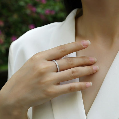 Shimmering Silver Ring with Round Moissanite Stones