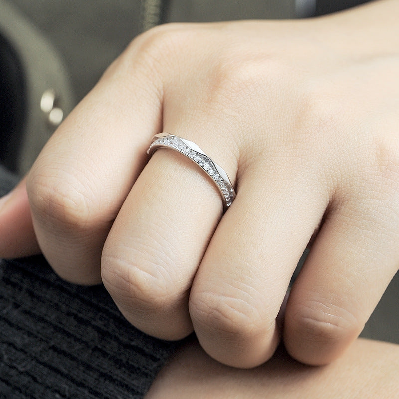 Sigh Bridge Kiss Couple Rings - 925 Sterling Silver Rhombus Design Matching Set