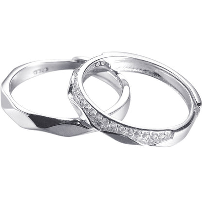 Sigh Bridge Kiss Couple Rings - 925 Sterling Silver Rhombus Design Matching Set