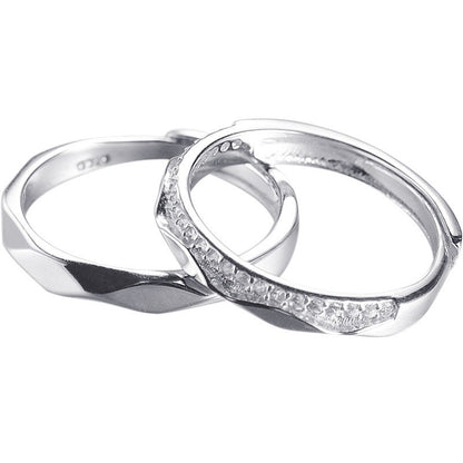 Sigh Bridge Kiss Couple Rings - 925 Sterling Silver Rhombus Design Matching Set