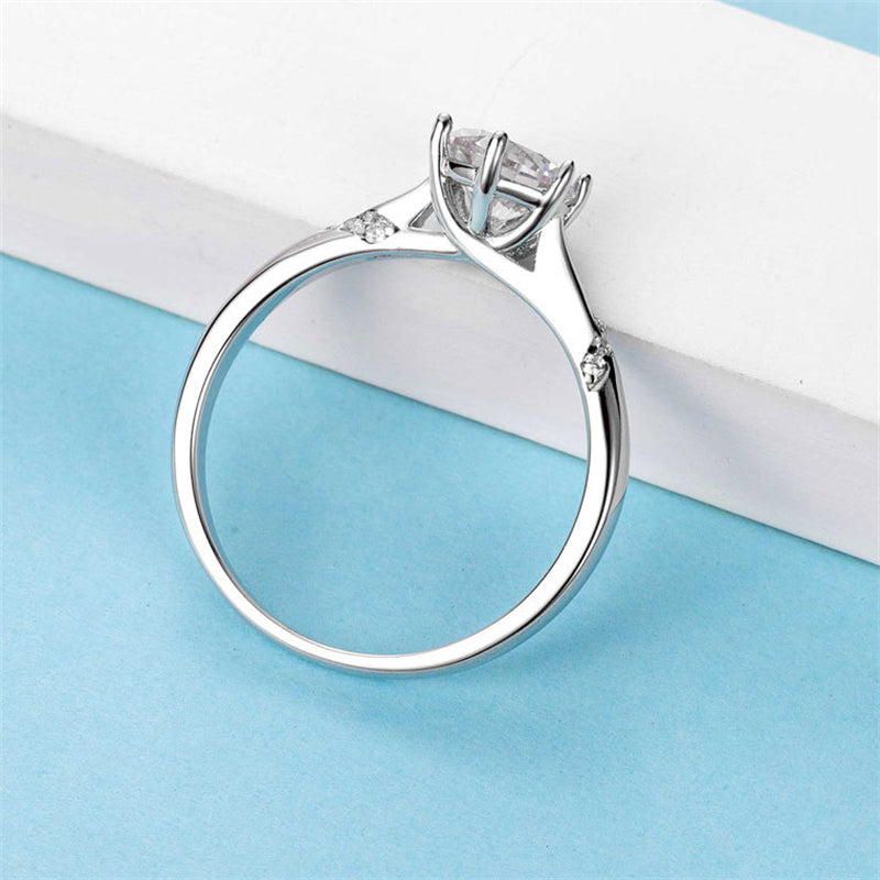 Six-Prong Halo Moissanite Ring - 925 Sterling Silver Pavé Diamond Accent Engagement Jewelry