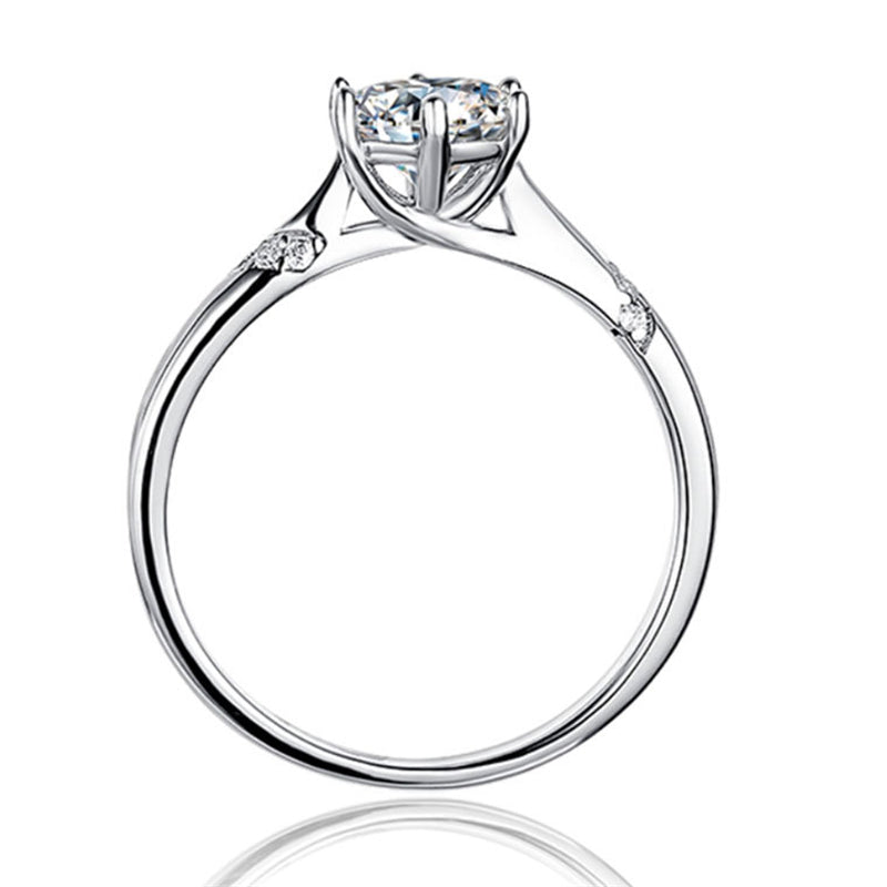 Six-Prong Halo Moissanite Ring - 925 Sterling Silver Pavé Diamond Accent Engagement Jewelry
