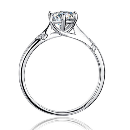 Six-Prong Halo Moissanite Ring - 925 Sterling Silver Pavé Diamond Accent Engagement Jewelry