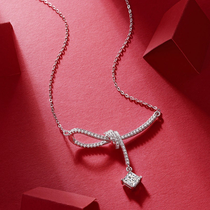 Sleek Princess-Cut Moissanite Necklace in 925 Silver