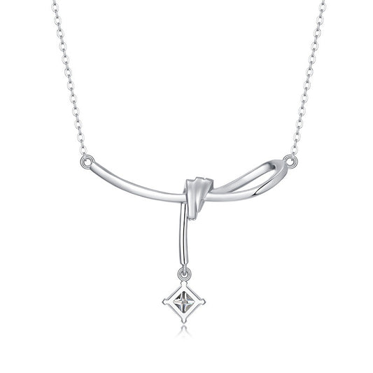 Sleek Princess-Cut Moissanite Necklace in 925 Silver
