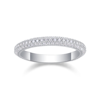 Sleek Silver Band with Full Moissanite Stones