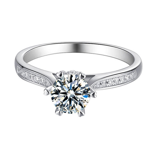 Snowflake Six-Prong Moissanite Ring - 925 Sterling Silver Wedding Jewelry with D Color Stone