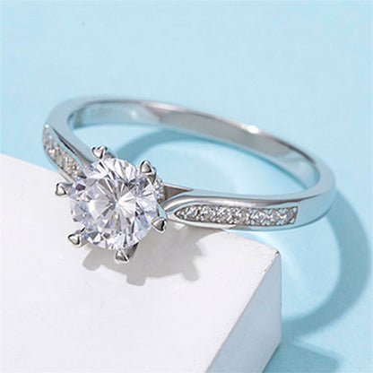 Snowflake Six-Prong Moissanite Ring - 925 Sterling Silver Wedding Jewelry with D Color Stone