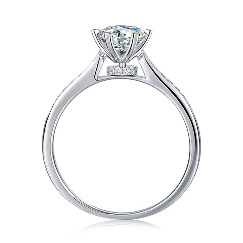 Snowflake Six-Prong Moissanite Ring - 925 Sterling Silver Wedding Jewelry with D Color Stone