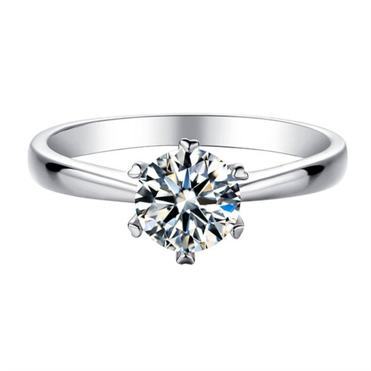 Snowflake Six-Prong Moissanite Ring - 925 Sterling Silver Winter-Inspired Bridal Jewelry