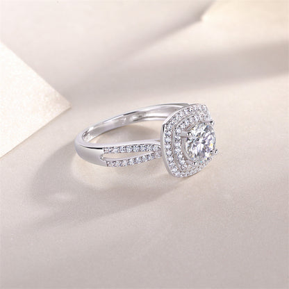 Sophisticated Round Cut Silver Ring with 1 Carat Stone