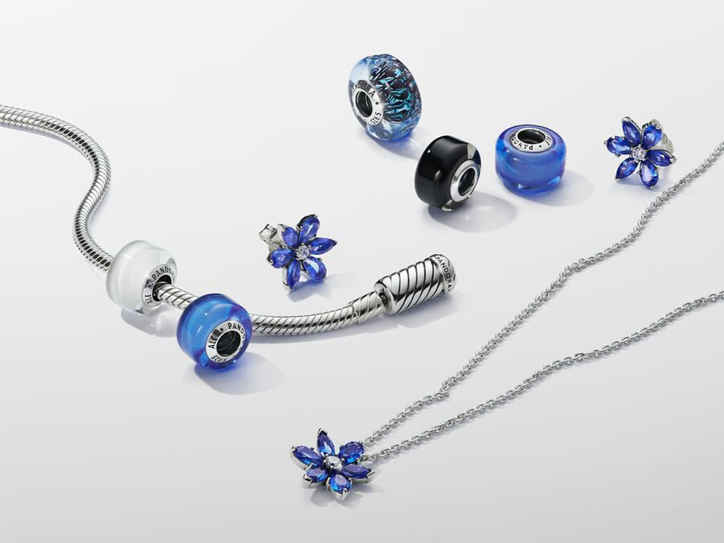Sparkling Blue Herbarium Cluster Pendant Necklace