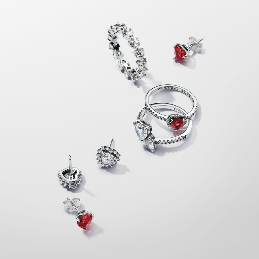 Sparkling Heart Halo Stud Earrings