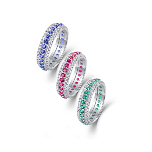 Sparkling Silver Ring with Moissanite and Ruby