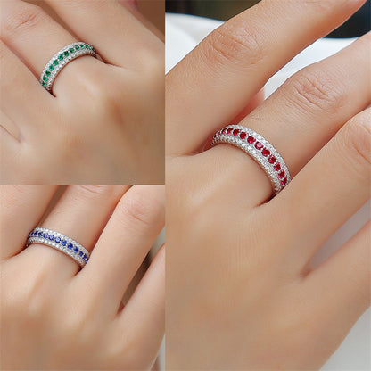 Sparkling Silver Ring with Moissanite and Ruby