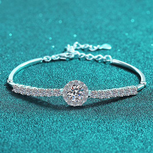 Sporty Style 2.4ct Moissanite Sterling Silver Zodiac Bracelet with Floral Charms, 5-Layer Rhodium Plating