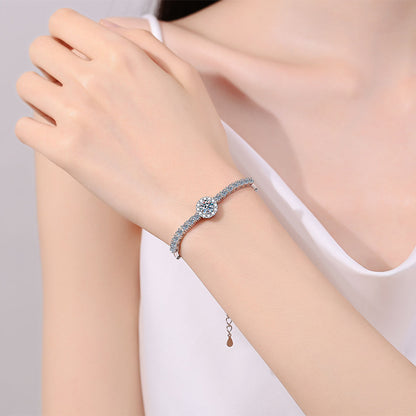 Sporty Style 2.4ct Moissanite Sterling Silver Zodiac Bracelet with Floral Charms, 5-Layer Rhodium Plating