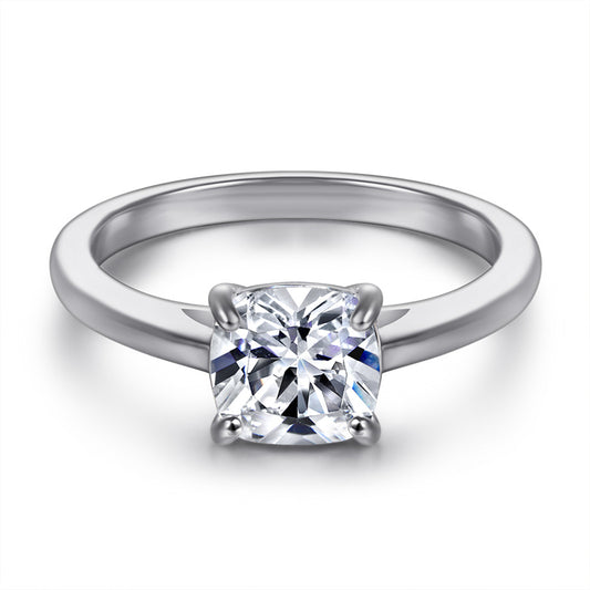 Square Cut Zircon Solitaire Ring - 925 Sterling Silver Minimalist Statement Jewelry