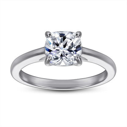 Square Cut Zircon Solitaire Ring - 925 Sterling Silver Minimalist Statement Jewelry