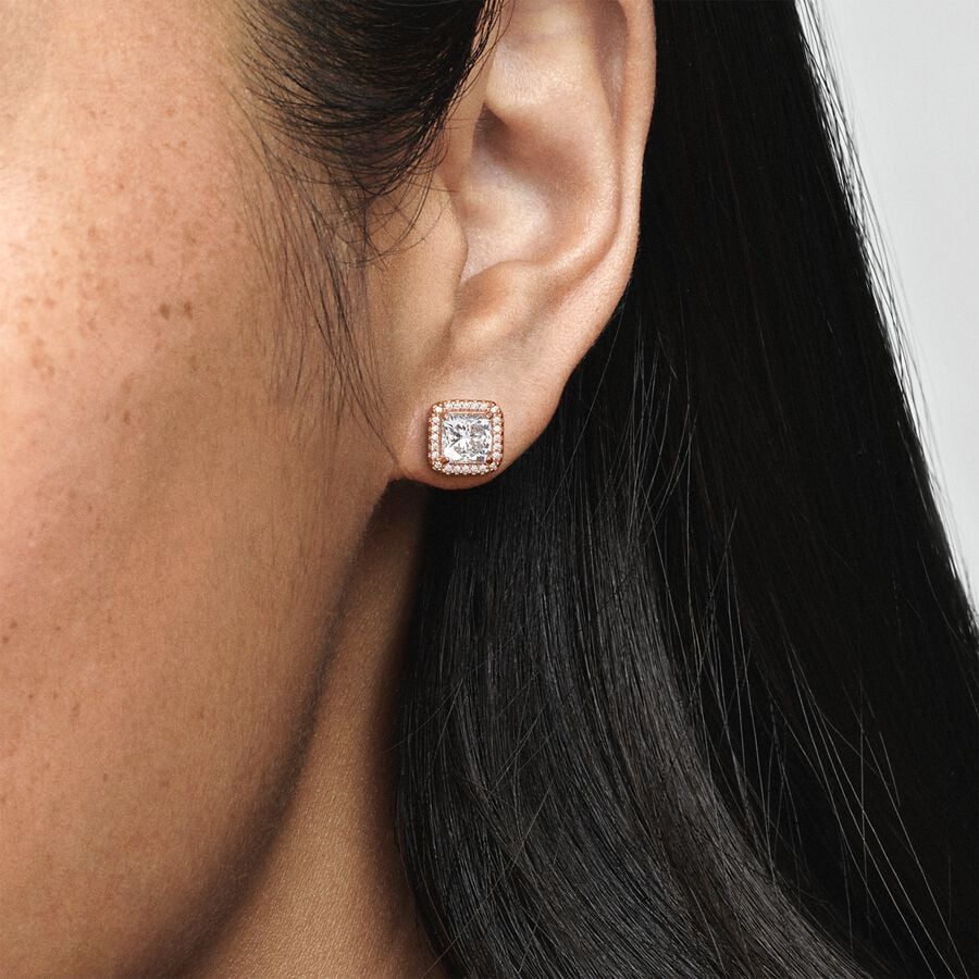Square Sparkle Halo Stud Earrings
