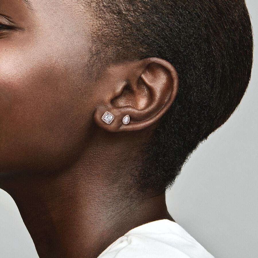 Square Sparkle Halo Stud Earrings