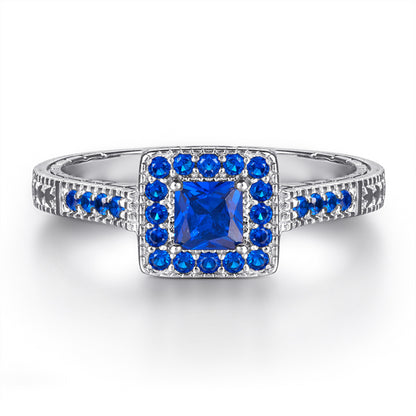 Square Zircon Stackable Ring Set - 925 Sterling Silver Geometric Two-Piece Wedding Band for Women