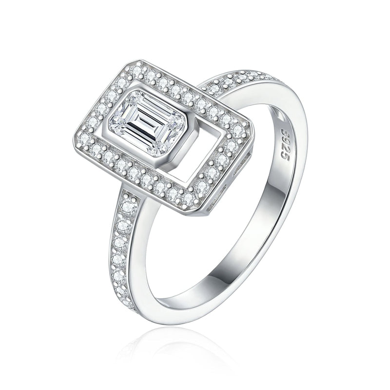 Square Zirconia 925 Silver Ring - Modern Geometric Band for Women
