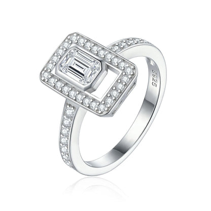 Square Zirconia 925 Silver Ring - Modern Geometric Band for Women
