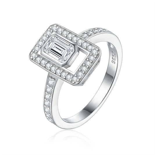 Square Zirconia 925 Silver Ring - Modern Geometric Band for Women