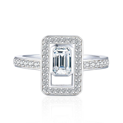 Square Zirconia 925 Silver Ring - Modern Geometric Band for Women