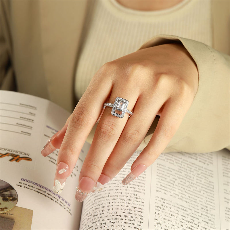 Square Zirconia 925 Silver Ring - Modern Geometric Band for Women