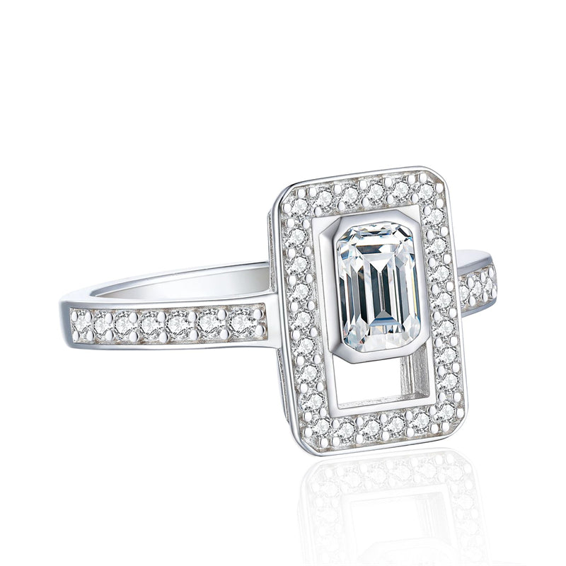 Square Zirconia 925 Silver Ring - Modern Geometric Band for Women