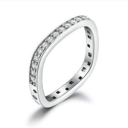 Square & Circle 925 Silver Ring - Geometric Full Pavé Zirconia Band
