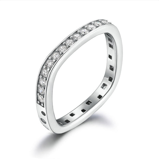 Square & Circle 925 Silver Ring - Geometric Full Pavé Zirconia Band