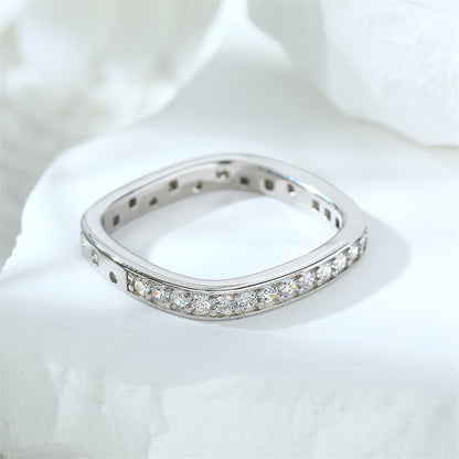 Square & Circle 925 Silver Ring - Geometric Full Pavé Zirconia Band
