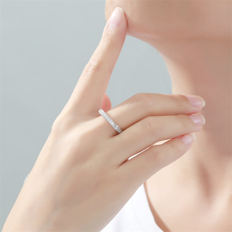 Square & Circle 925 Silver Ring - Geometric Full Pavé Zirconia Band