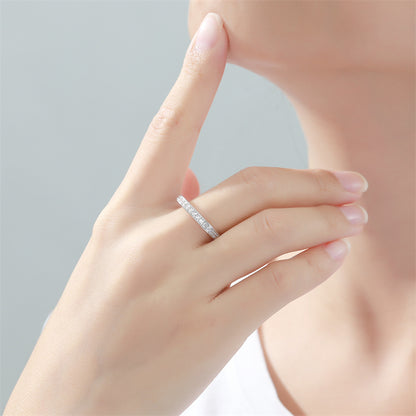 Square & Circle 925 Silver Ring - Geometric Full Pavé Zirconia Band