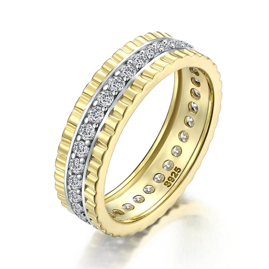 Starry Pavé 925 Silver Ring - Elegant Geometric Band with Zirconia Stones
