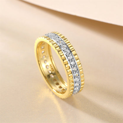 Starry Pavé 925 Silver Ring - Elegant Geometric Band with Zirconia Stones