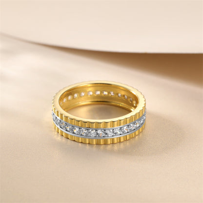 Starry Pavé 925 Silver Ring - Elegant Geometric Band with Zirconia Stones