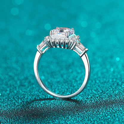 Sterling Silver Beveled Asscher Cut 2ct Moissanite Ring in PT950 Plating