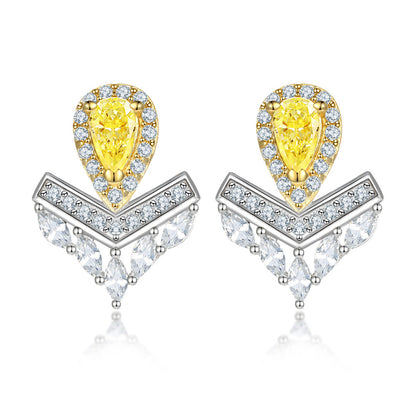 Sterling Silver Crown Teardrop Earrings for Women Elegant Zircon V Shape Dangle Earrings Princess Chic White Gold Plated